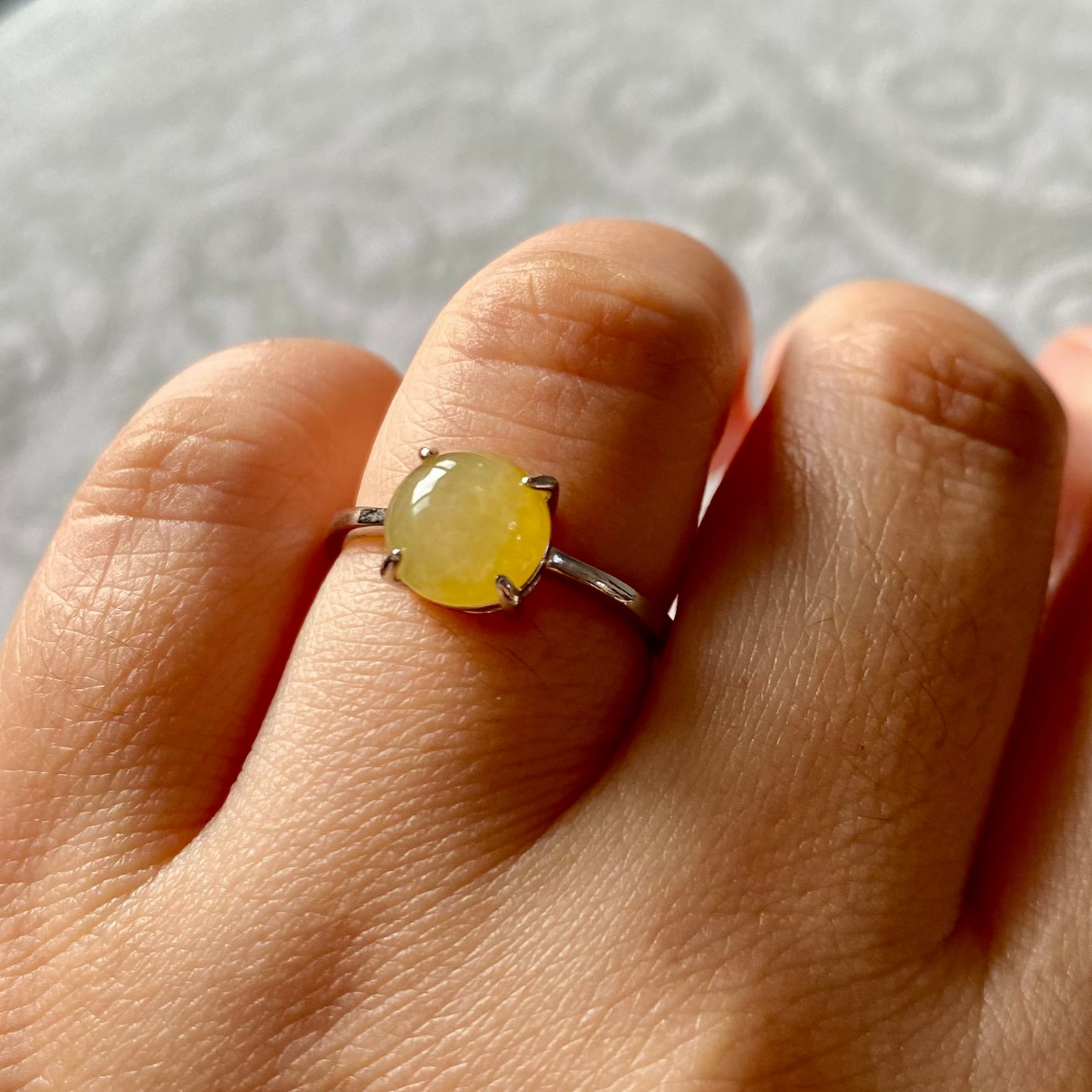 Icy Yellow Jadeite Cabochon Ring