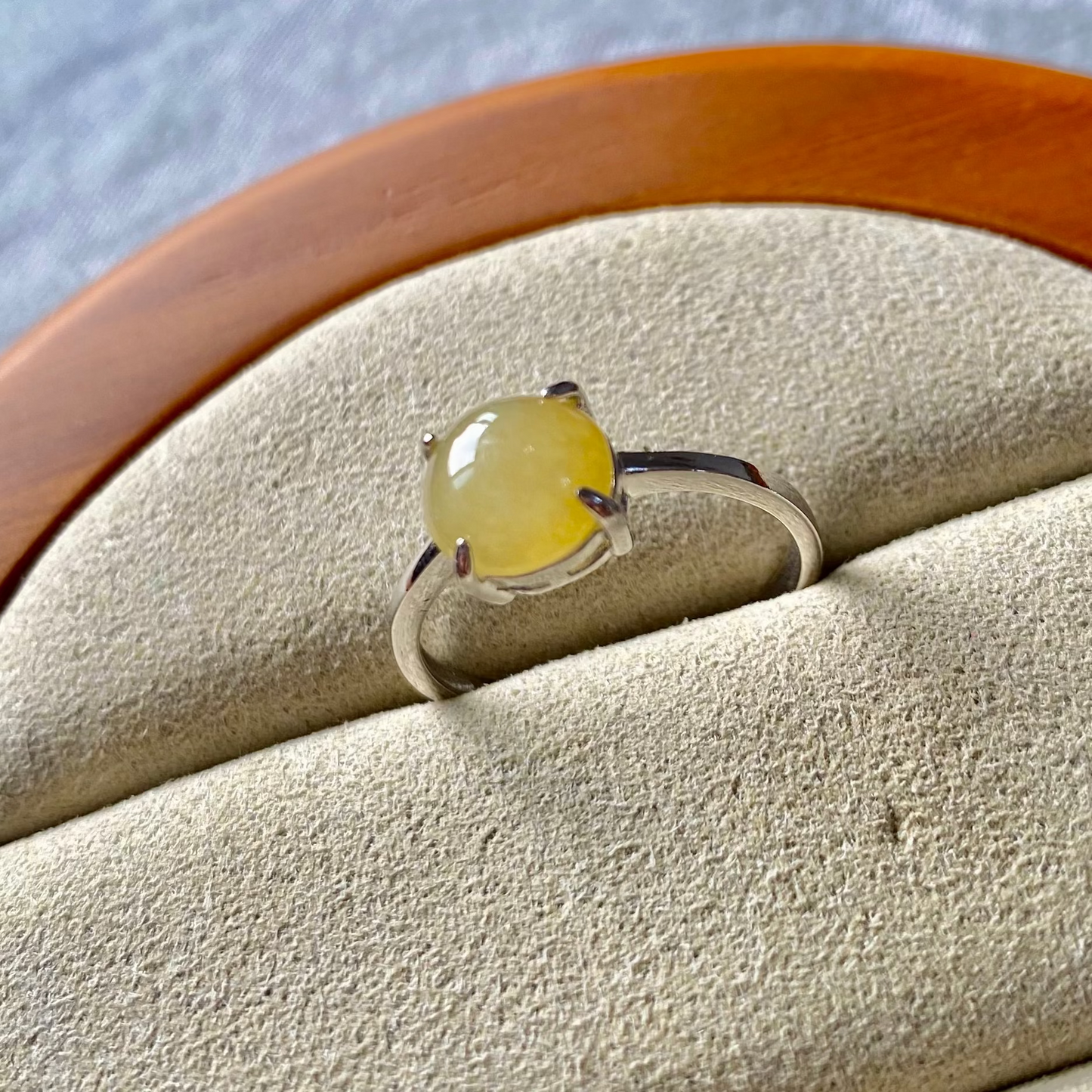 Icy Yellow Jadeite Cabochon Ring