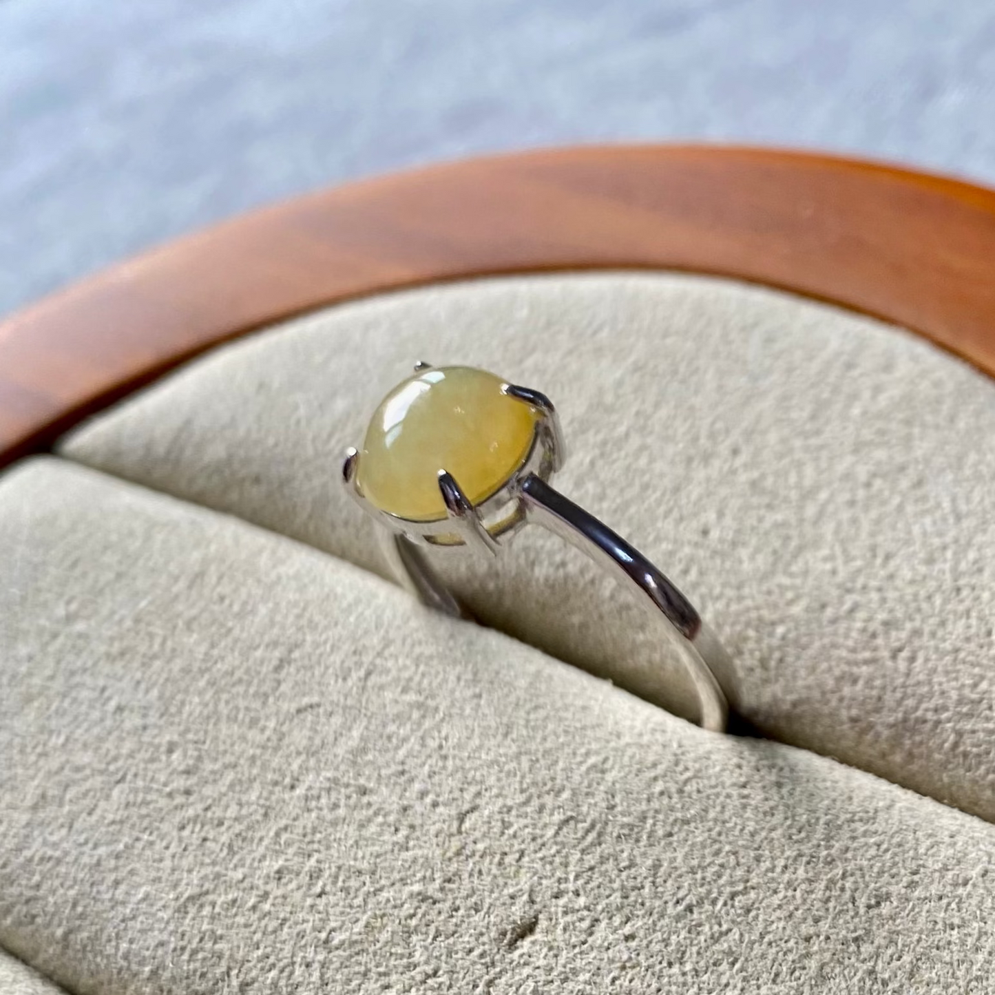 Icy Yellow Jadeite Cabochon Ring