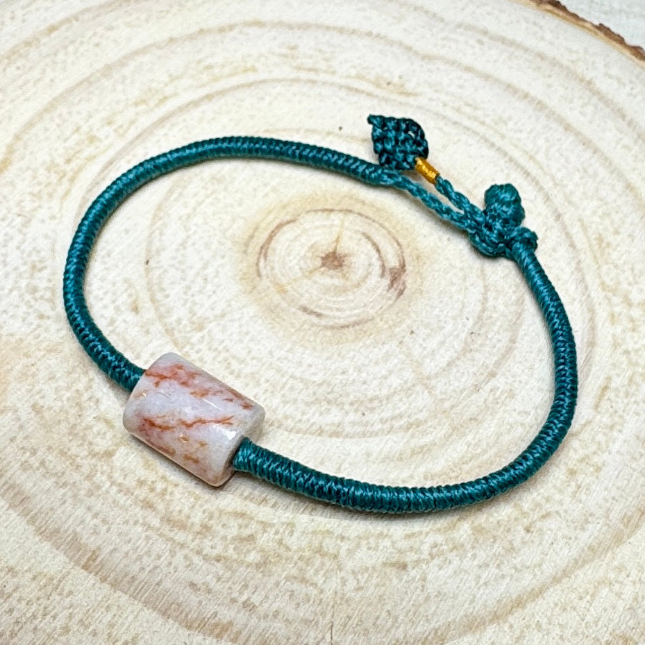 Moss Orange Jade Barrel Bead Macramé Bracelet