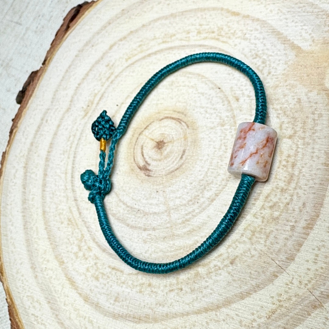 Moss Orange Jade Barrel Bead Macramé Bracelet