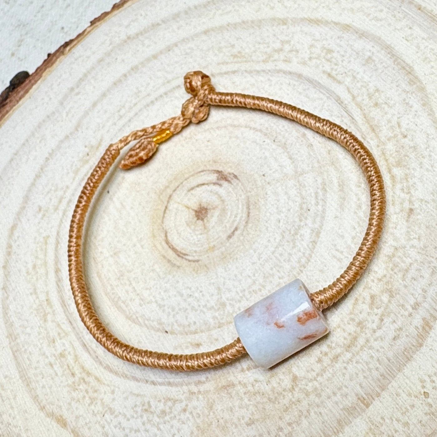 Moss Orange Jade Barrel Bead Macramé Bracelet