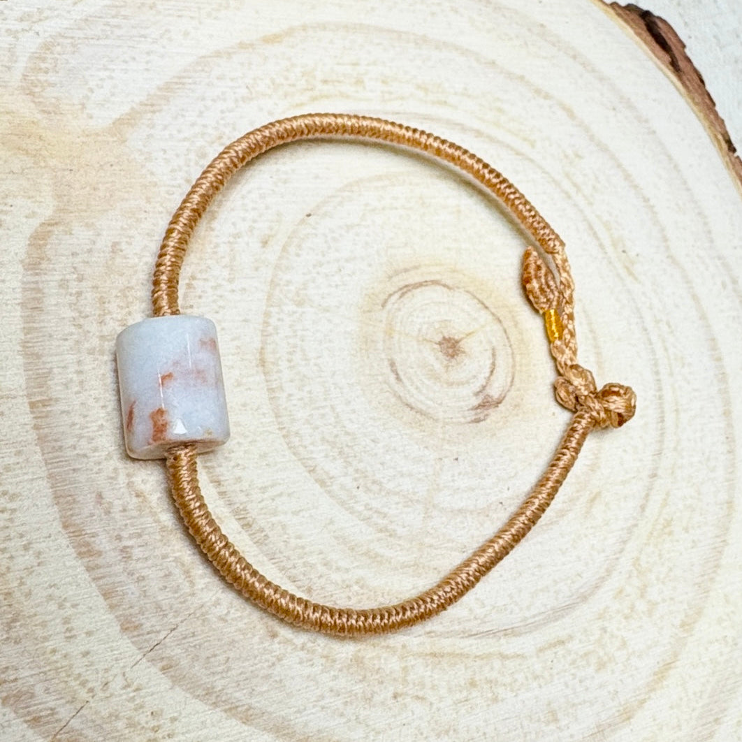 Moss Orange Jade Barrel Bead Macramé Bracelet