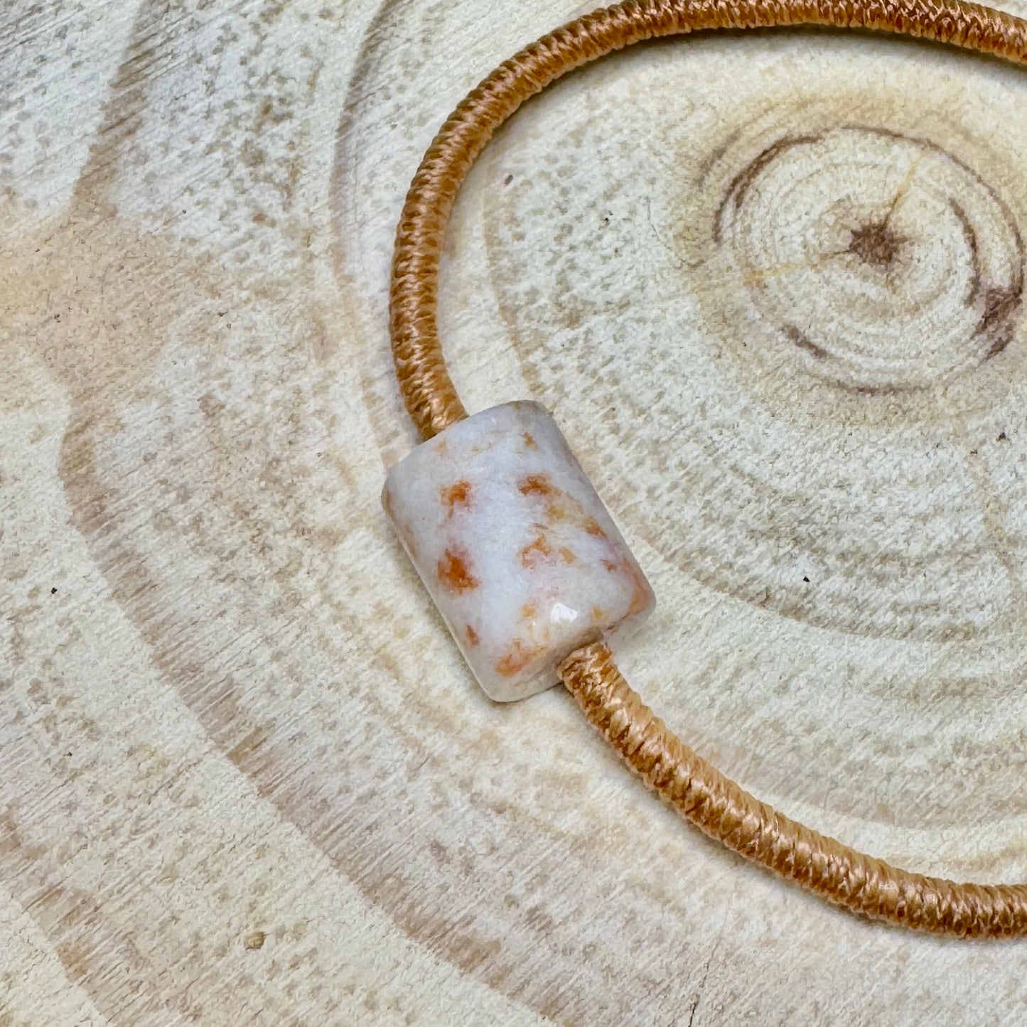 Moss Orange Jade Barrel Bead Macramé Bracelet