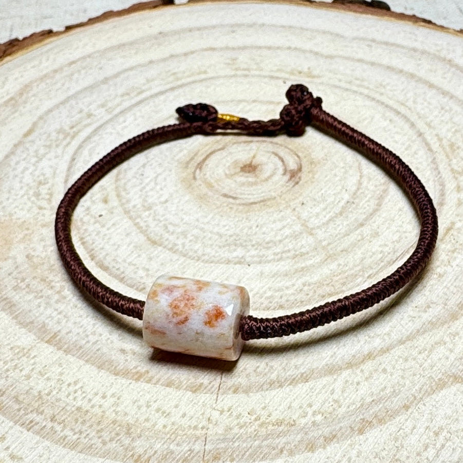 Moss Orange Jade Barrel Bead Macramé Bracelet