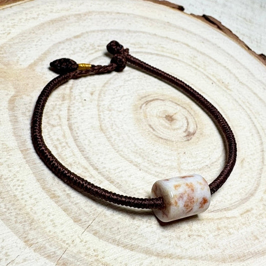 Moss Orange Jade Barrel Bead Macramé Bracelet
