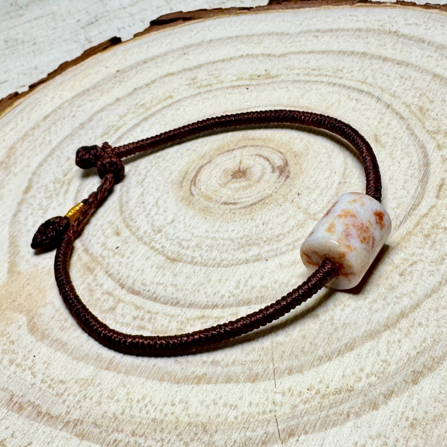 Moss Orange Jade Barrel Bead Macramé Bracelet