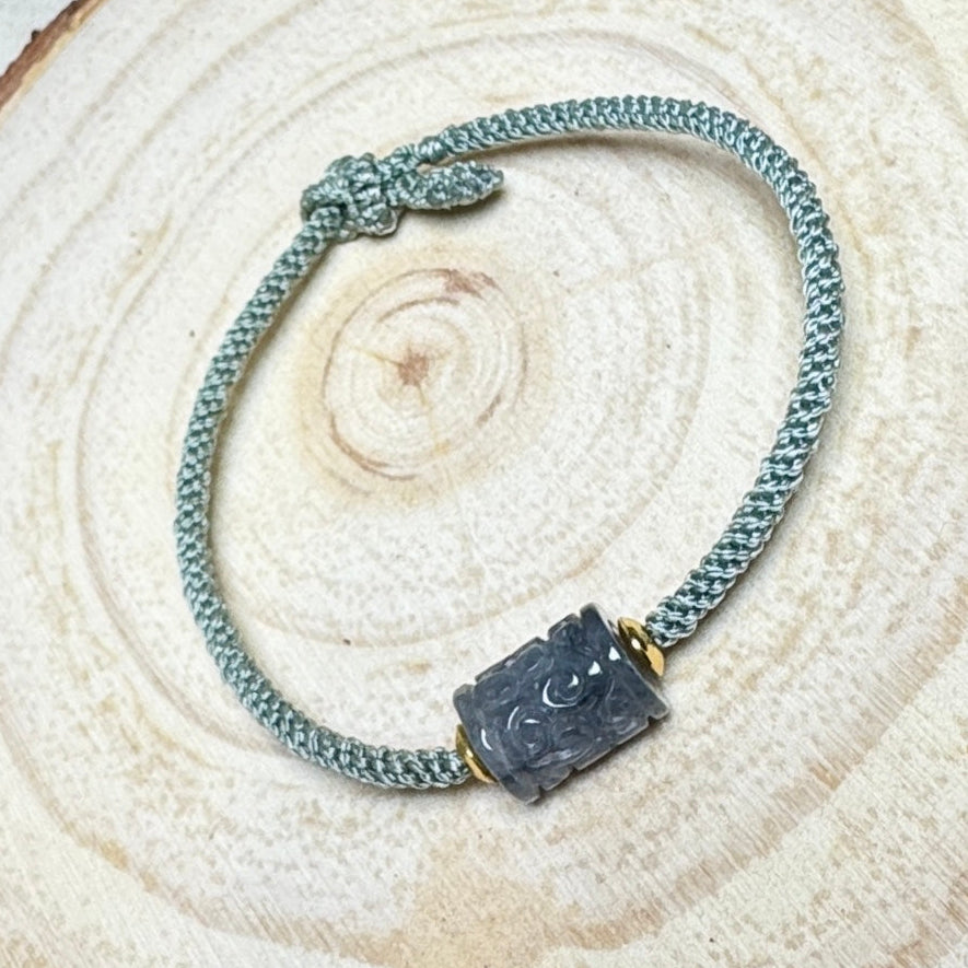 Icy Charcoal Jade Barrel Bead Macramé Bracelet
