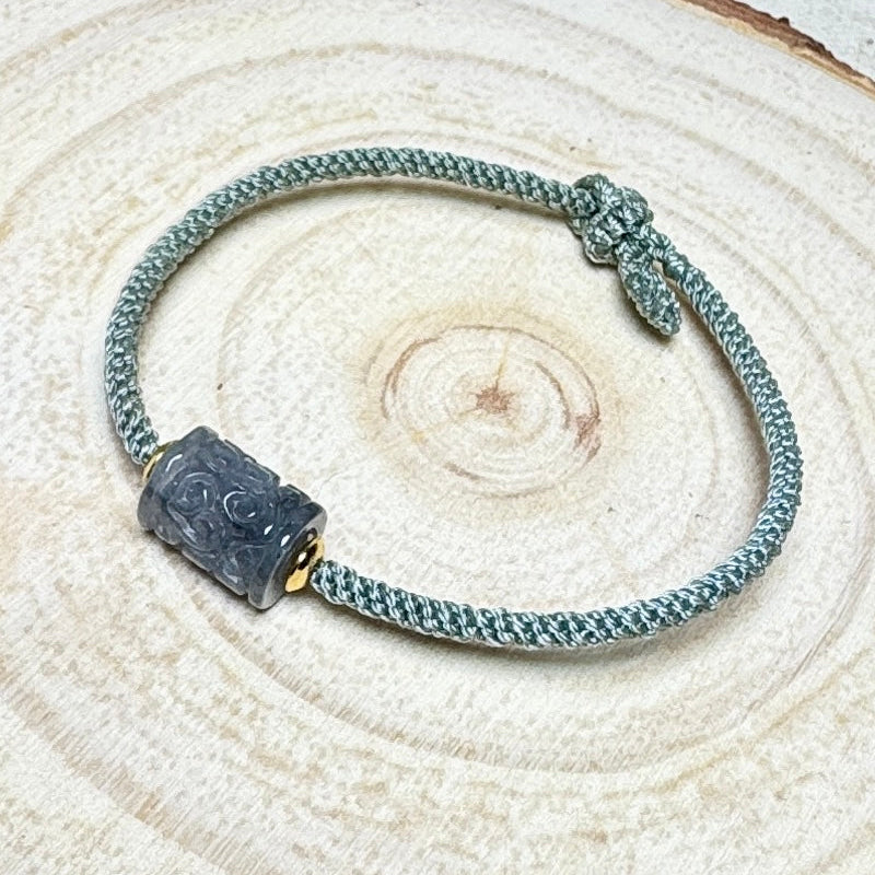 Icy Charcoal Jade Barrel Bead Macramé Bracelet