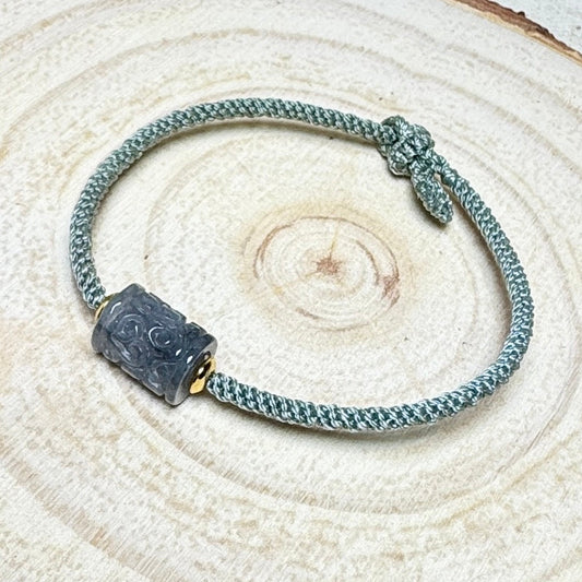 Icy Charcoal Jade Barrel Bead Macramé Bracelet