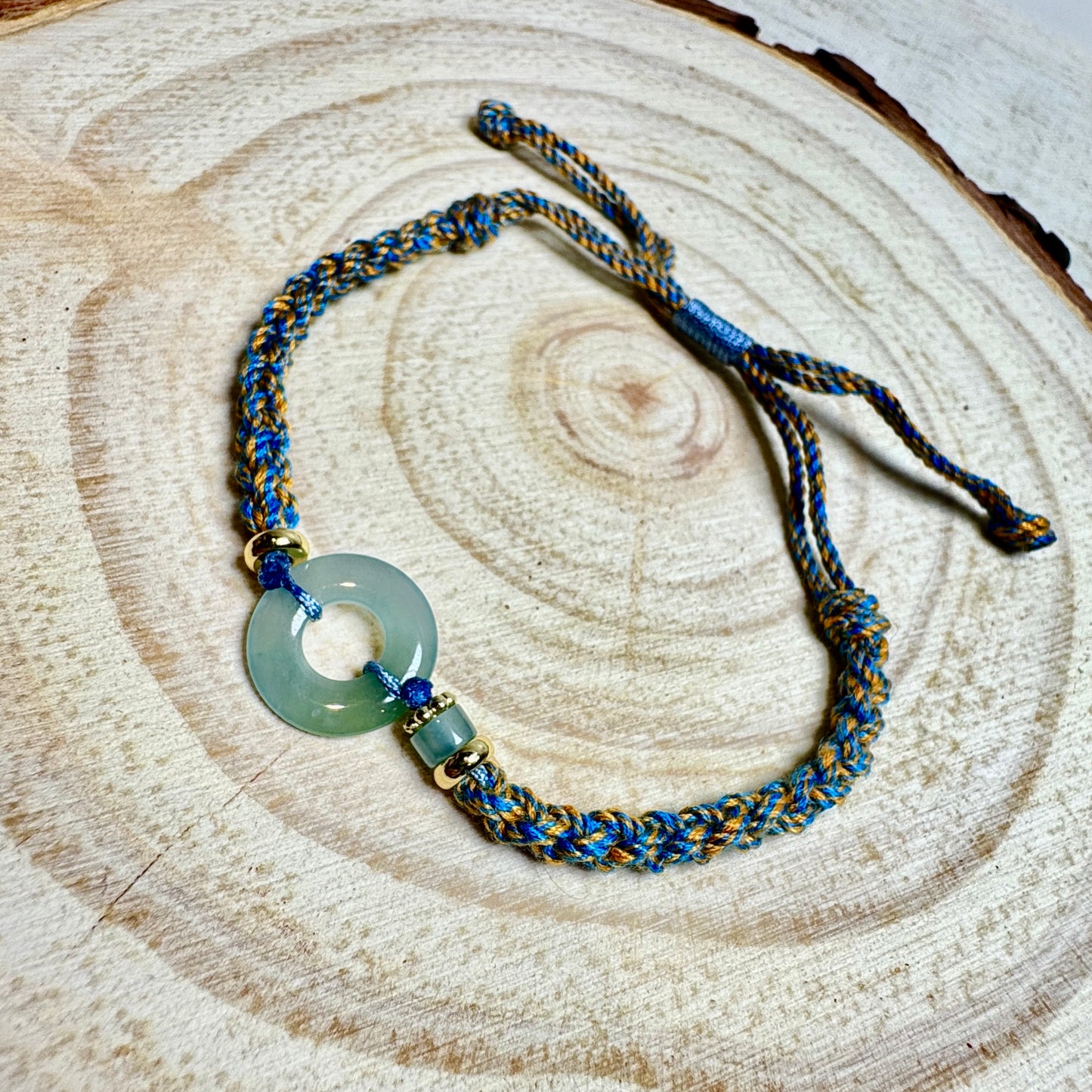 Icy Blue Jade Donut Macramé Bracelet