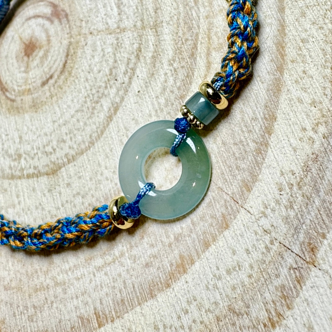Icy Blue Jade Donut Macramé Bracelet