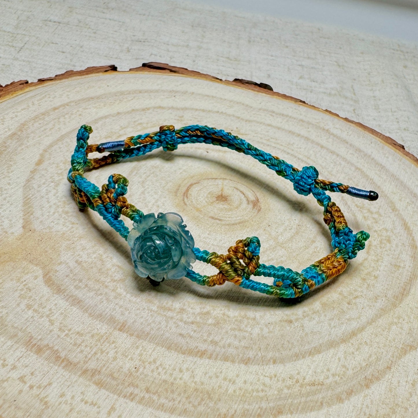 Icy Blue Flower Jade Macramé Bracelet