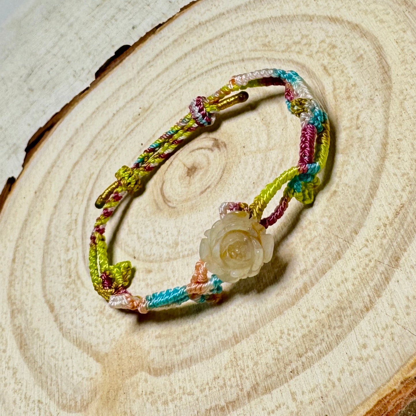 Icy Yellow Flower Jade Macramé Bracelet