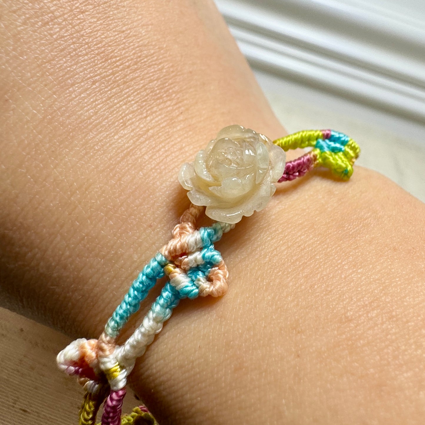Icy Yellow Flower Jade Macramé Bracelet