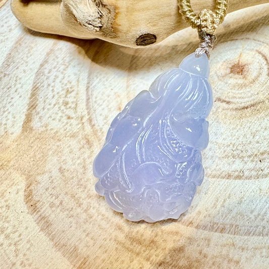 Icy Lavender Chinese Cabbage Jade Macramé Necklace