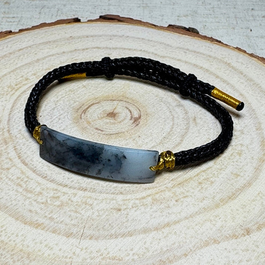 Icy Charcoal Jade Hand Chain Macramé Bracelet