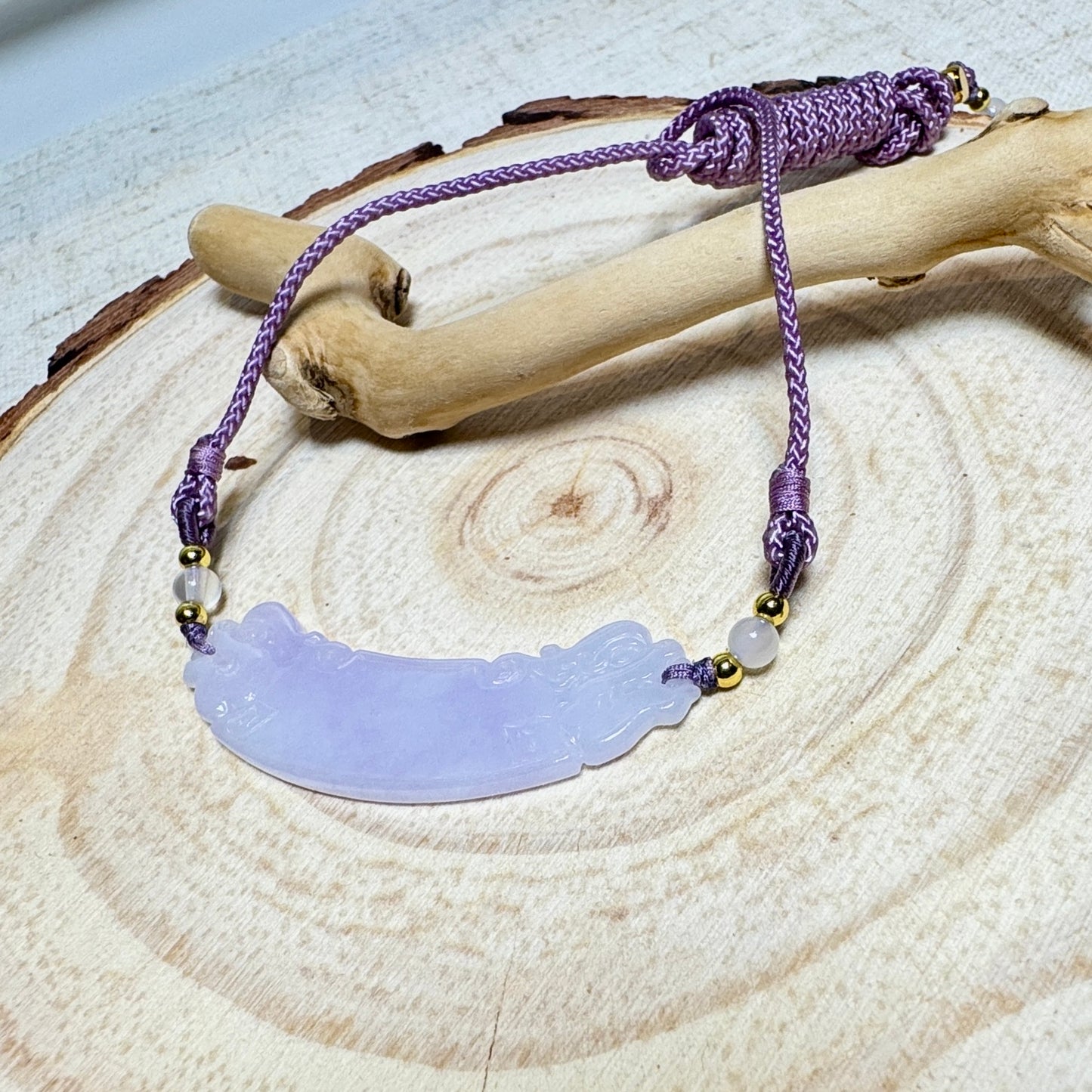 Icy Lavender Yuheng Jade Macramé Necklace