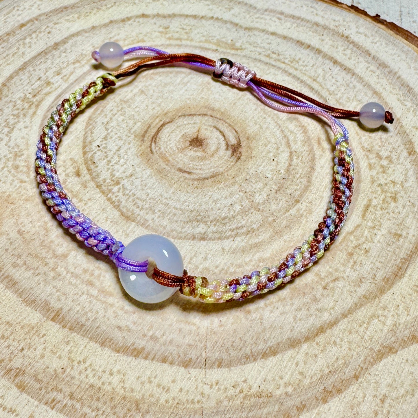 Icy Lavender Jade Donut Macramé Bracelet