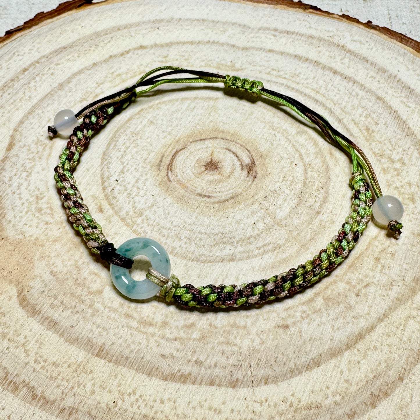 Moss Green Jade Donut Macramé Bracelet
