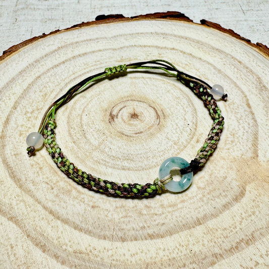 Moss Green Jade Donut Macramé Bracelet