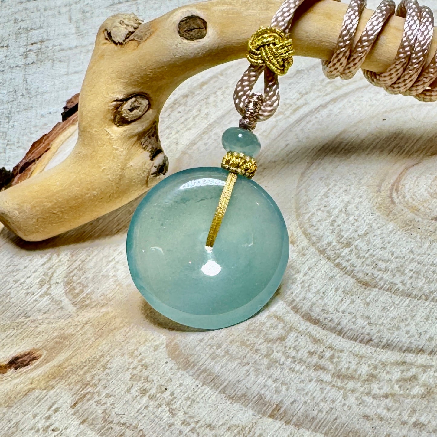 Icy Blue Jade Donut Macramé Necklace