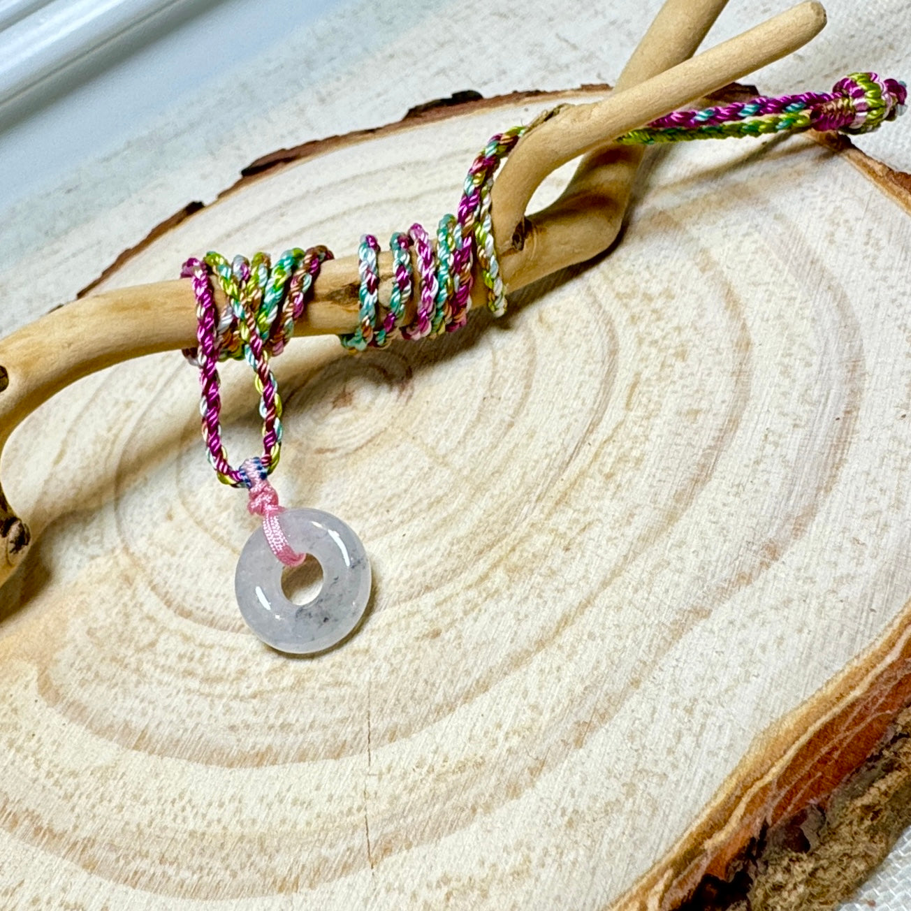 Icy Jade Donut Macramé Necklace