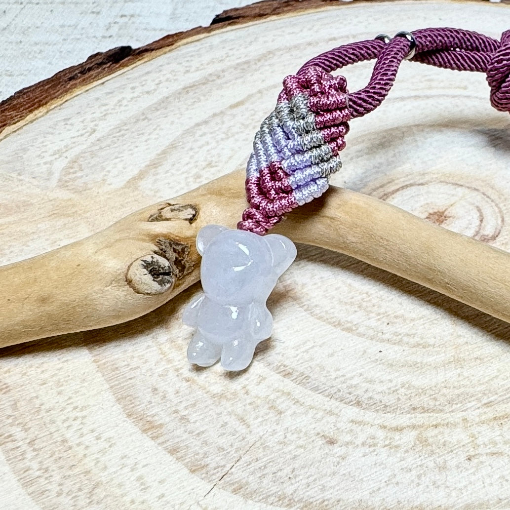 Icy White Teddy Bear Jade Macramé Necklace
