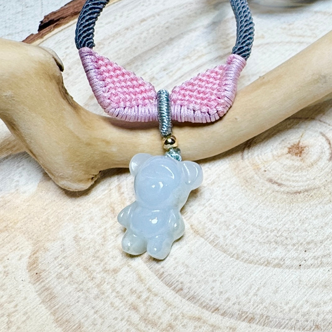 Icy Teddy Bear Jade Macramé Necklace