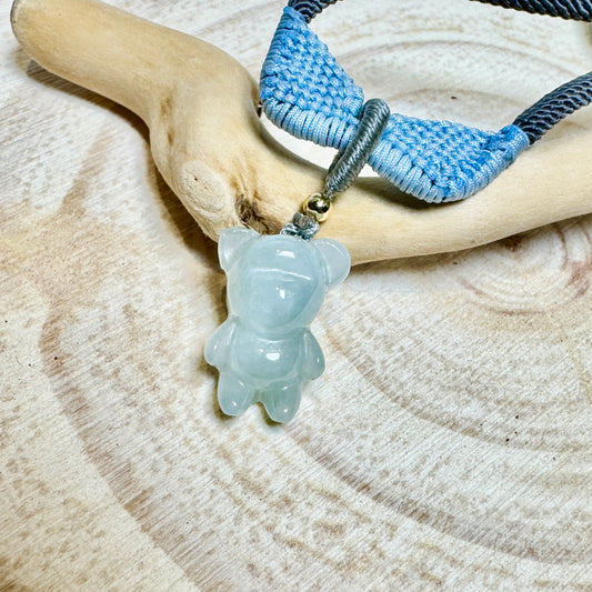 Icy Green Teddy Bear Jade Macramé Necklace