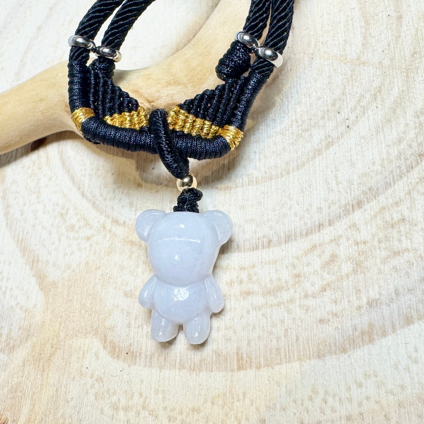 White Teddy Bear Jade Macramé Necklace