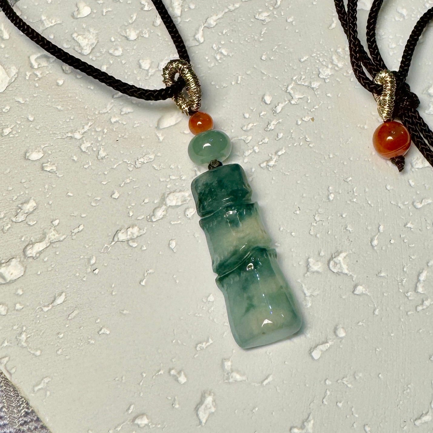 Icy Green Moss Bamboo Jade Macramé Necklace