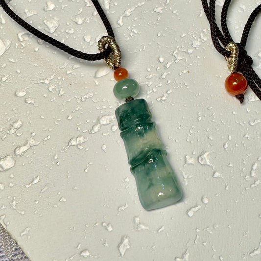 Icy Green Moss Bamboo Jade Macramé Necklace