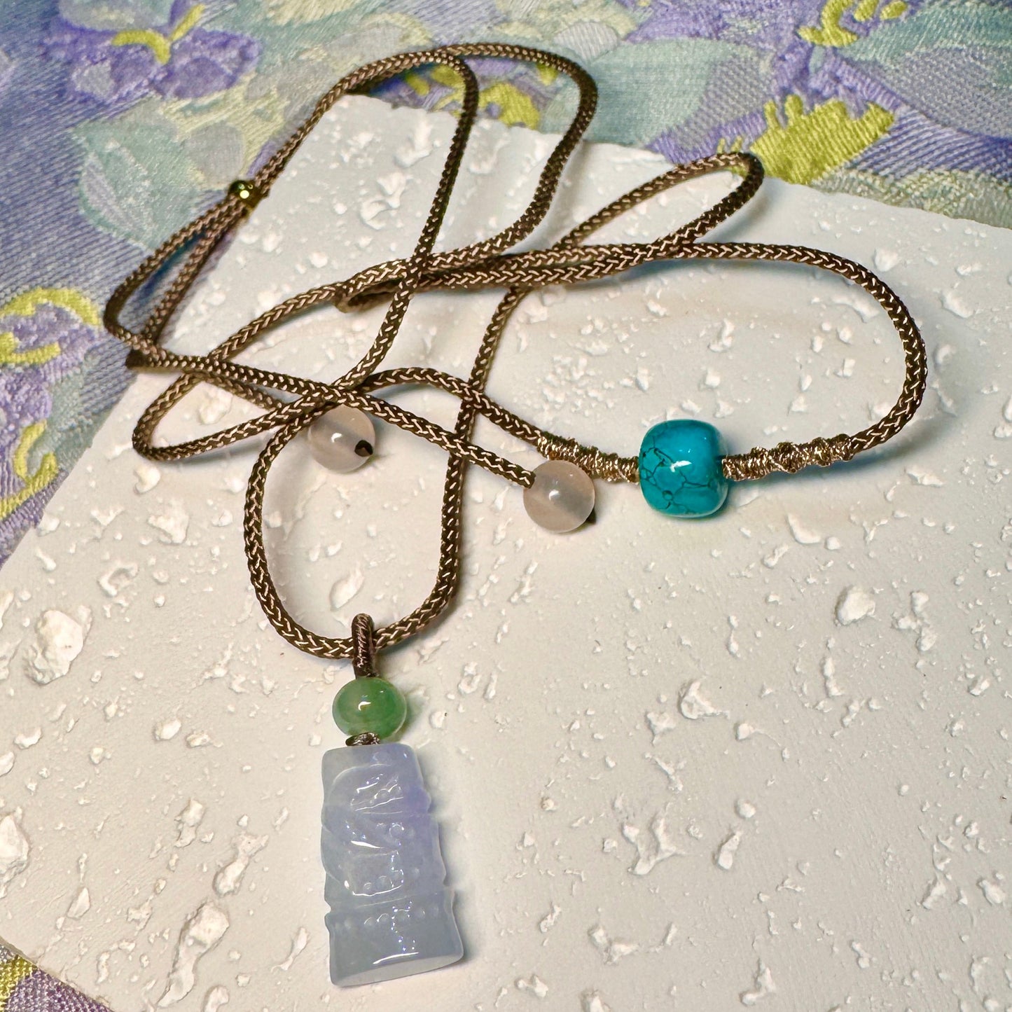Icy Lavender Bamboo Jade Macramé Necklace