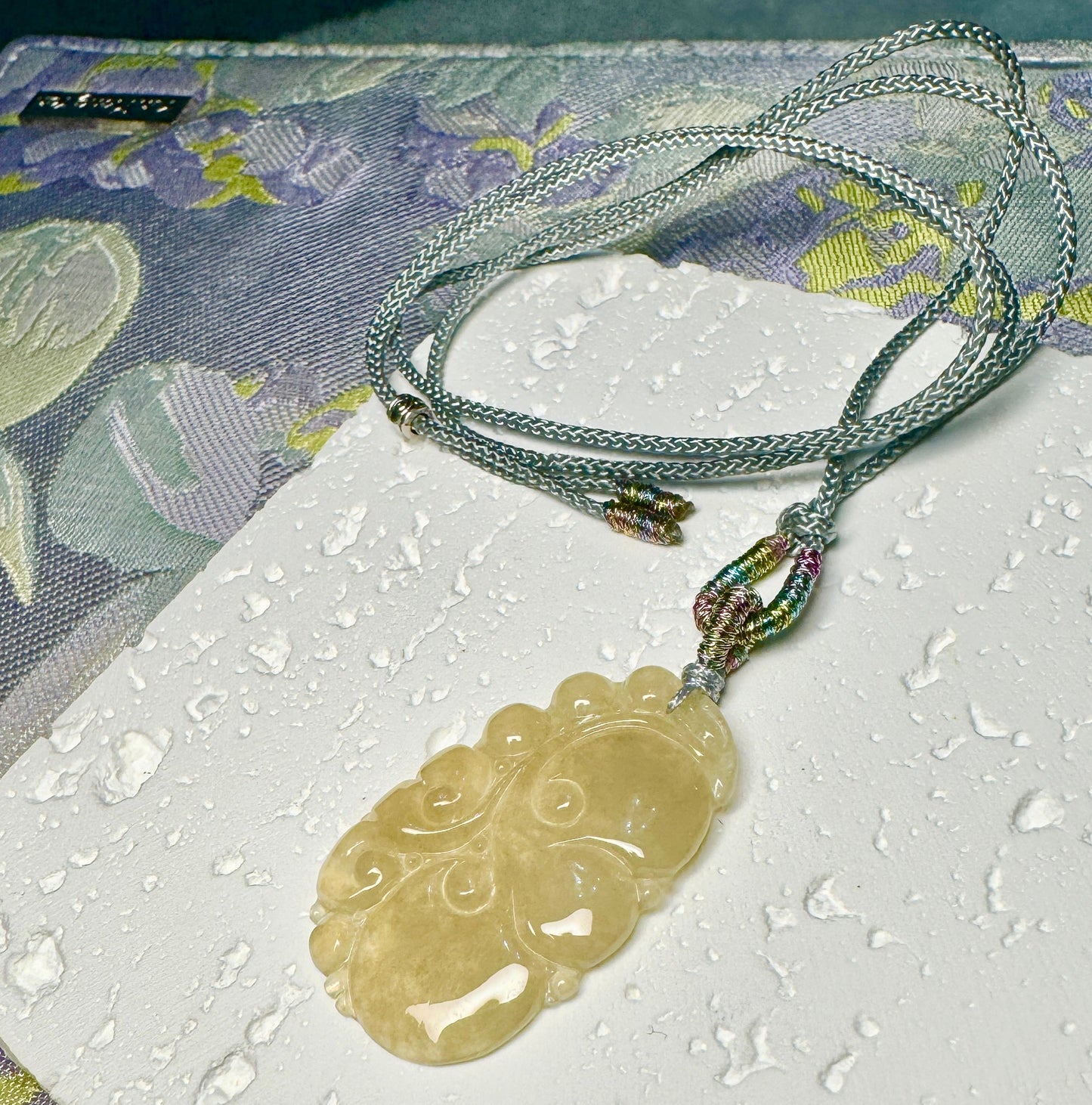 Icy Yellow Ruyi Jade Macramé Necklace
