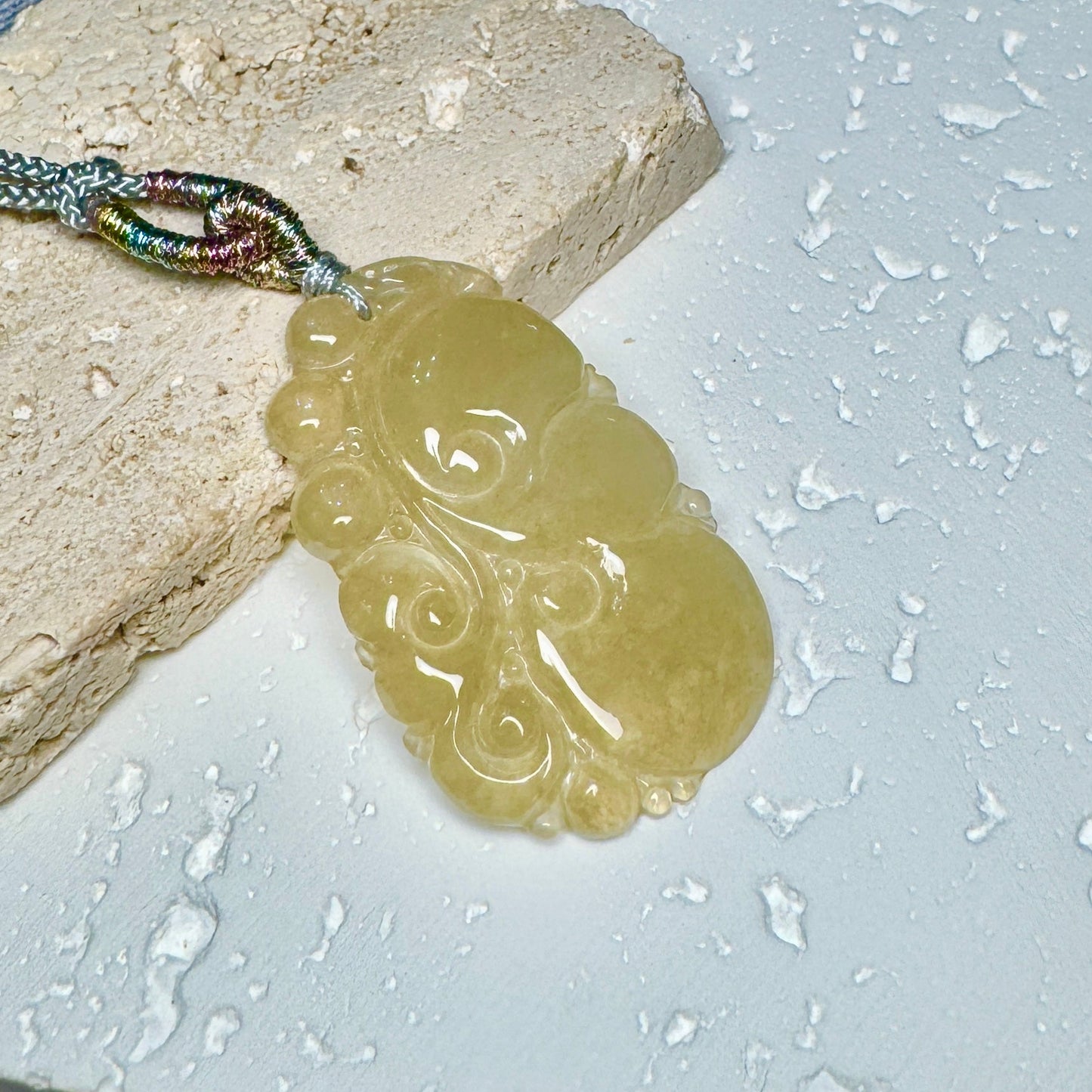Icy Yellow Ruyi Jade Macramé Necklace