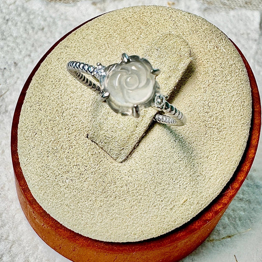Icy Flower White Jadeite Ring