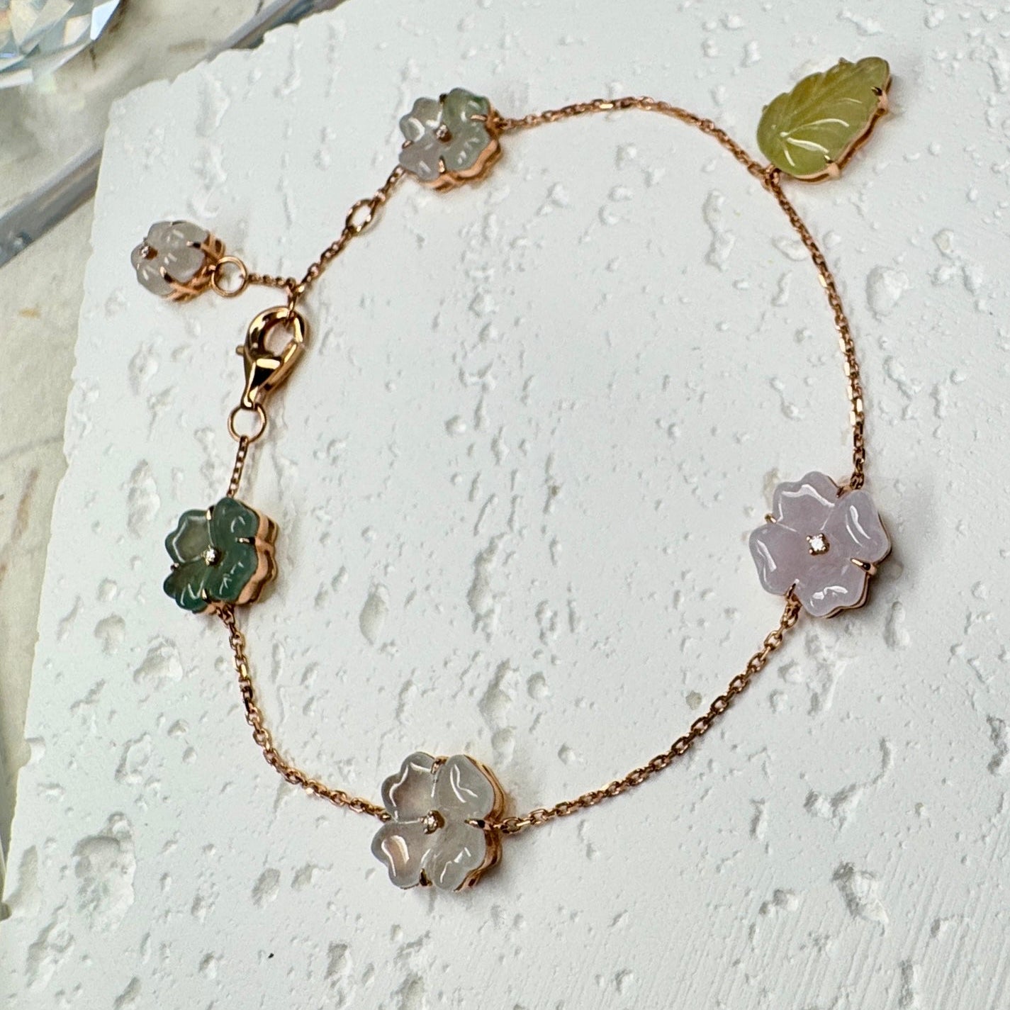 Multi-Color Jadeite Flower Bracelet  (18K Rose Gold · Natural Diamonds)