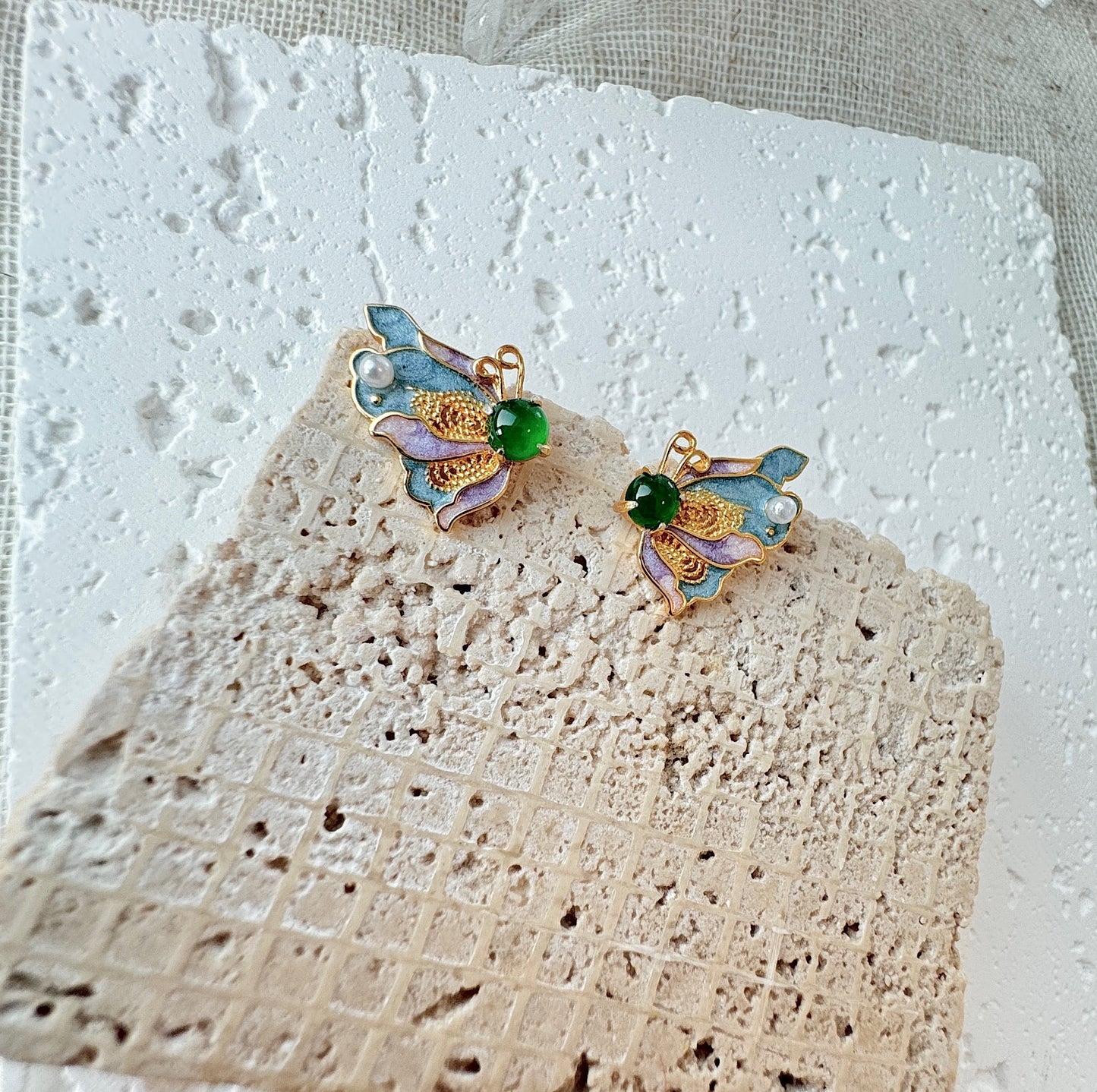 Butterfly Jadeite Cabochon Earrings