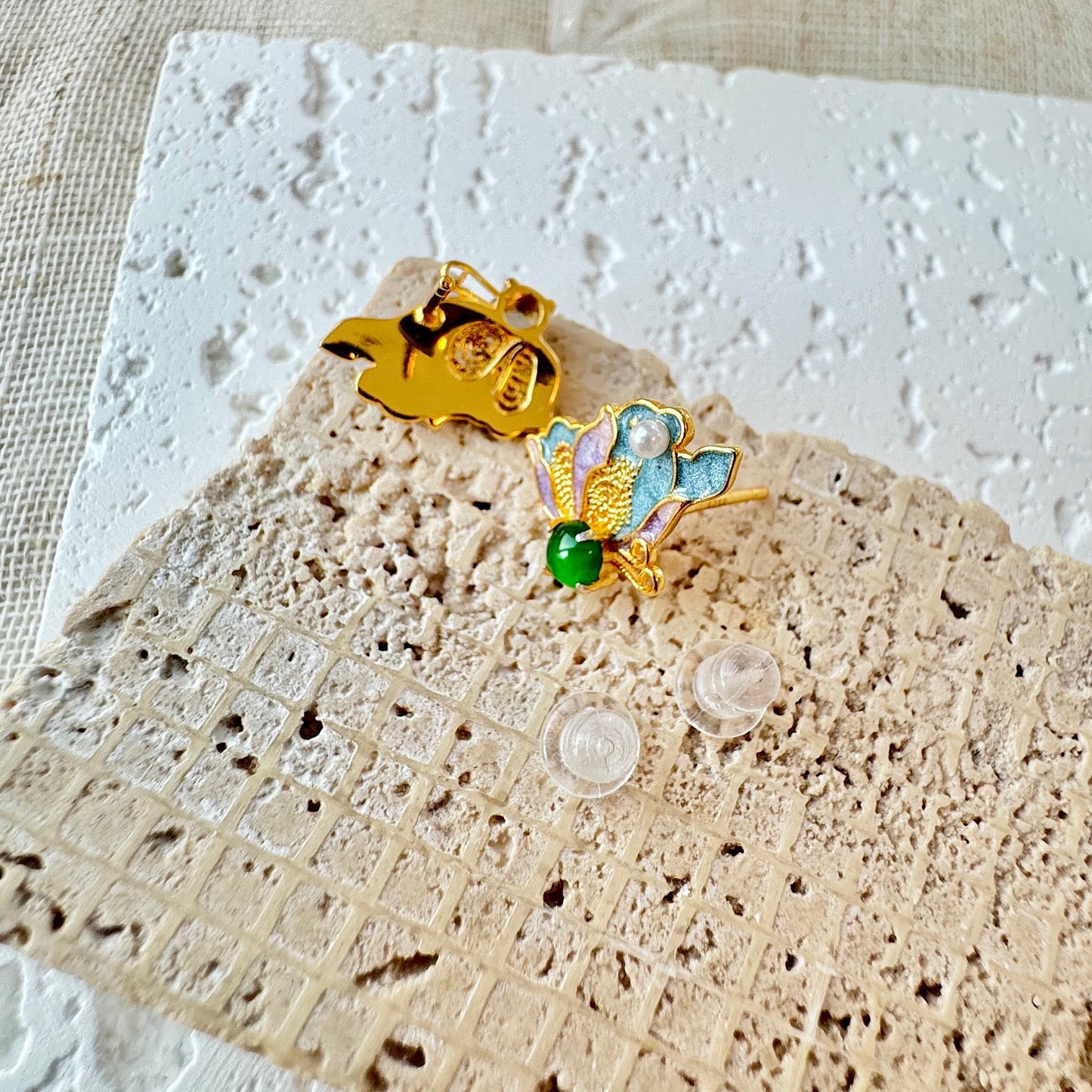 Butterfly Jadeite Cabochon Earrings