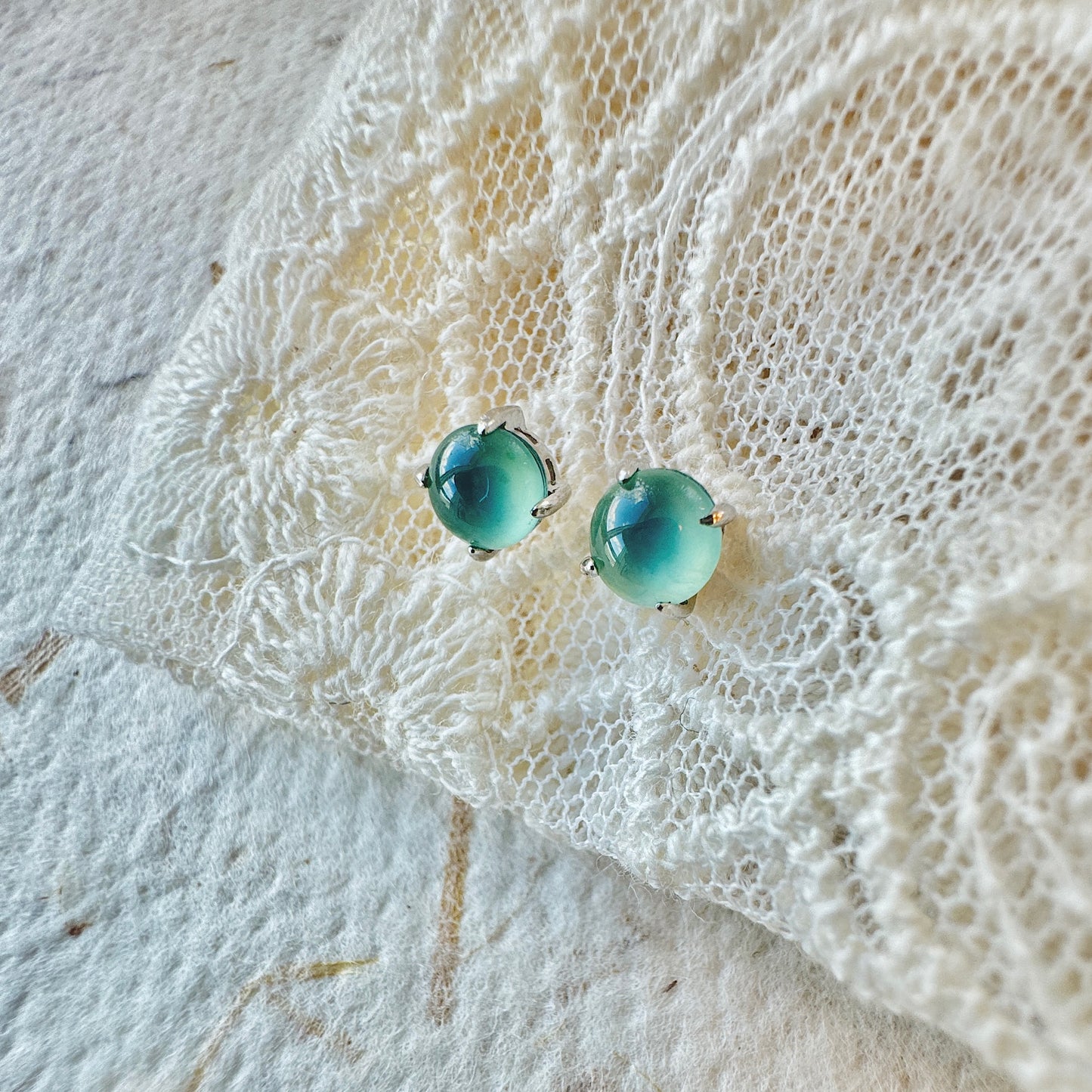 Icy Blue Jadeite Cabochon Earrings