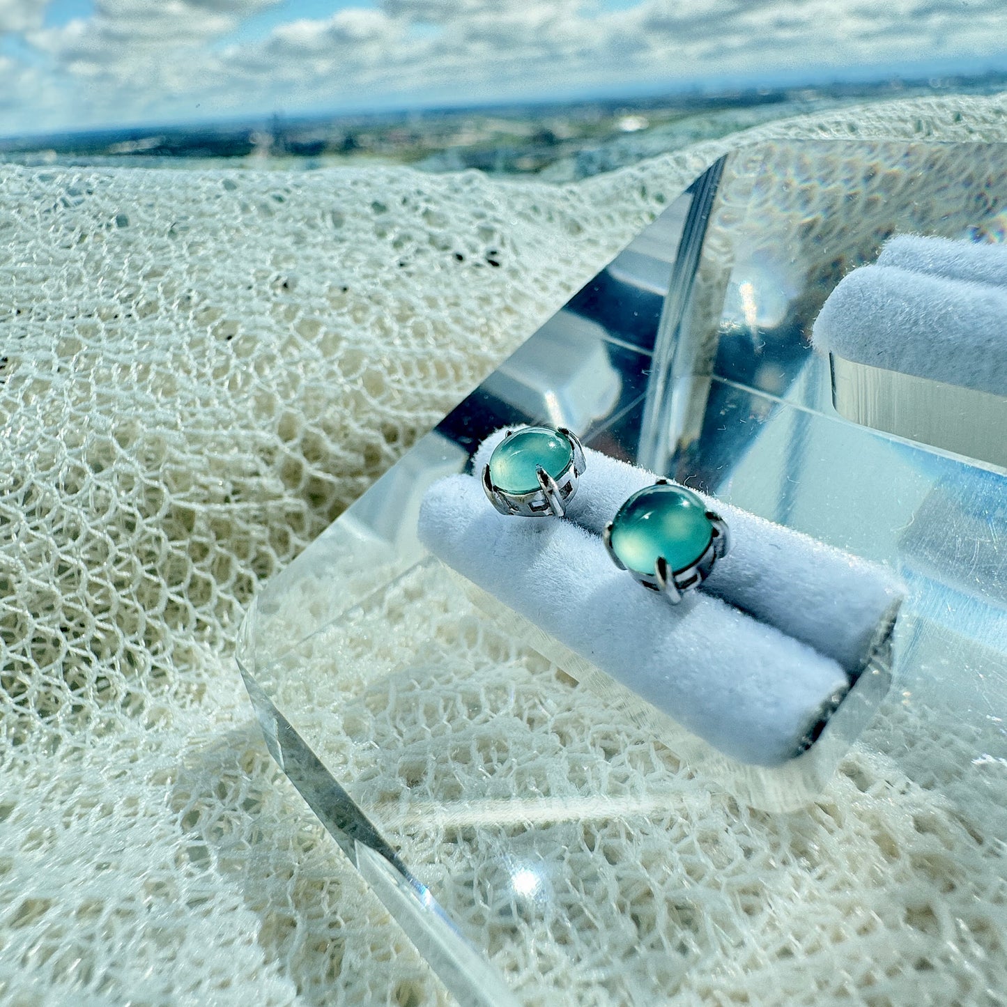 Icy Blue Jadeite Cabochon Earrings