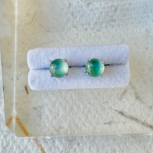 Icy Blue Jadeite Cabochon Earrings