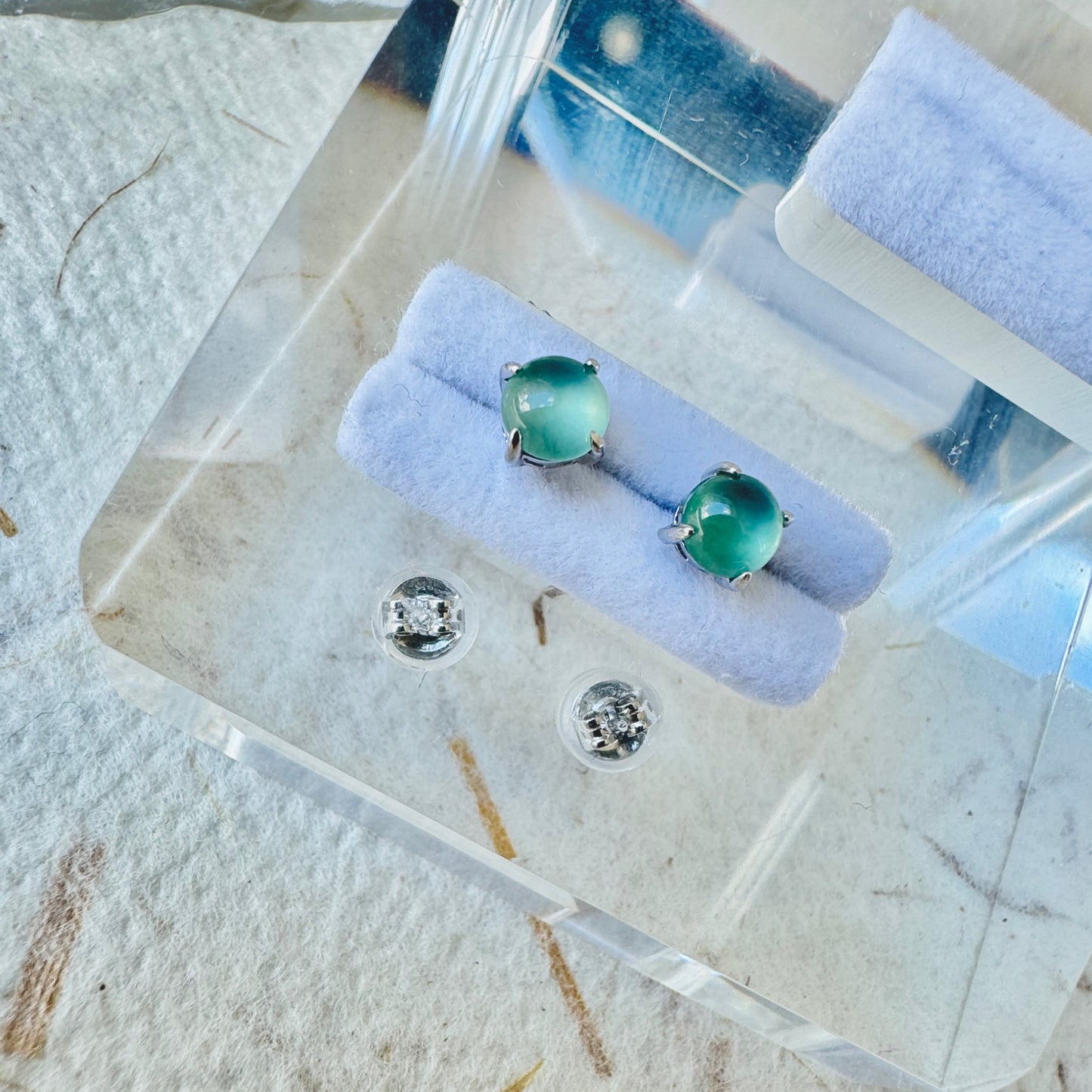 Icy Blue Jadeite Cabochon Earrings