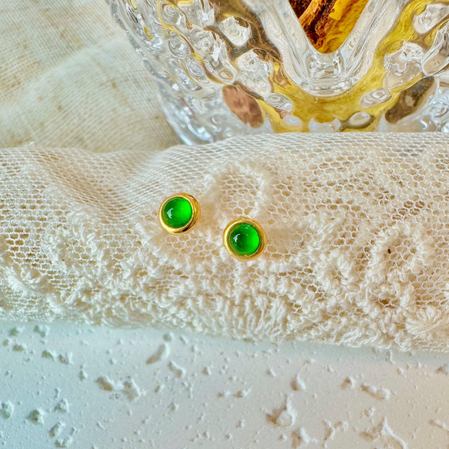 Green Jadeite Cabochon Earrings