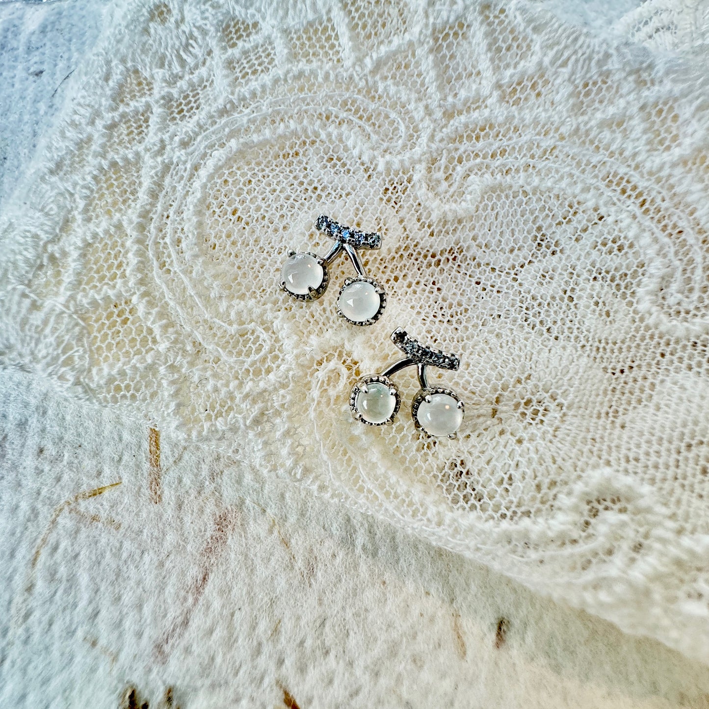 Icy Cherry Jadeite Cabochon Earrings