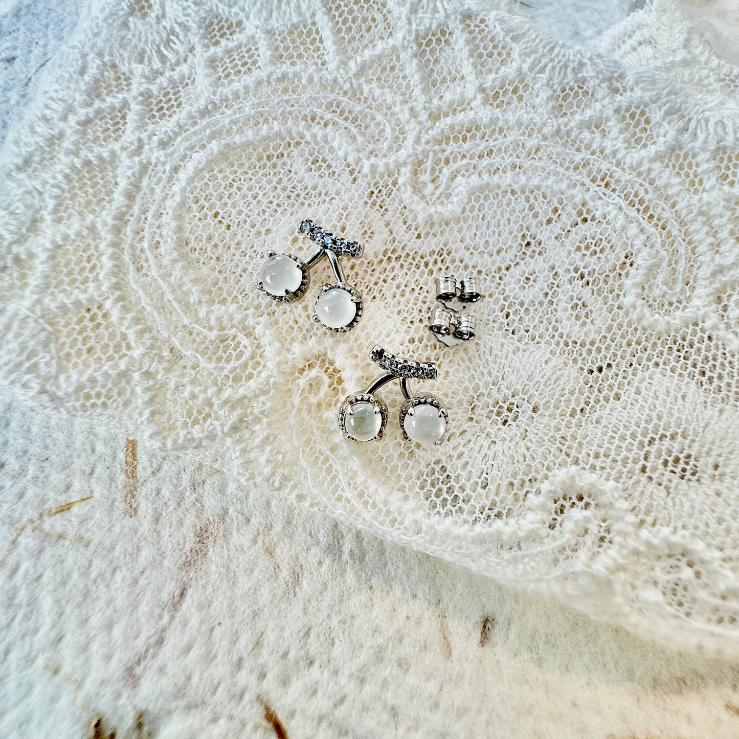 Icy Cherry Jadeite Cabochon Earrings