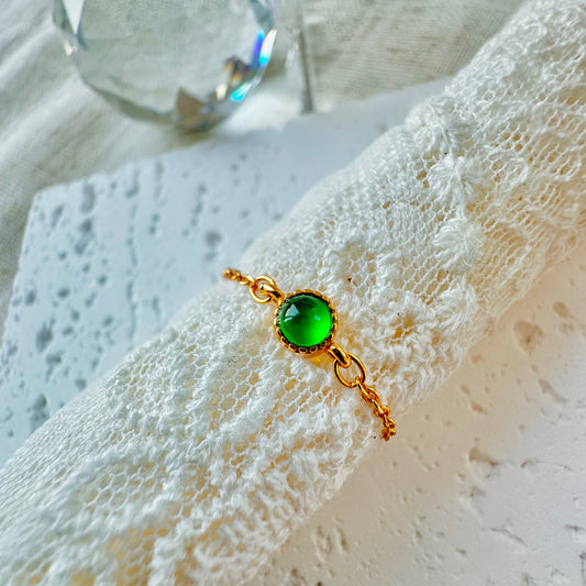 Bright Green Jadeite Cabochon Chain Ring