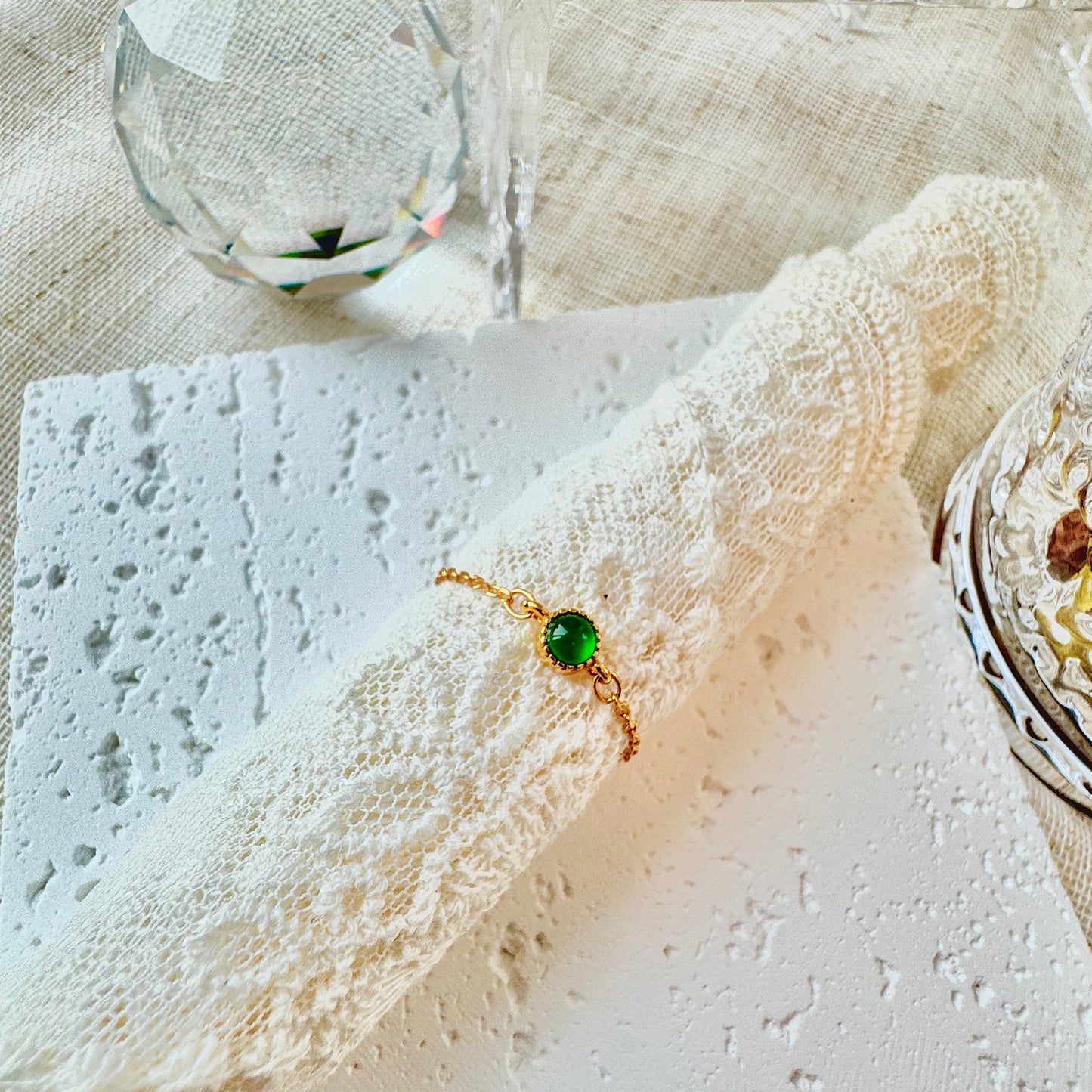 Bright Green Jadeite Cabochon Chain Ring