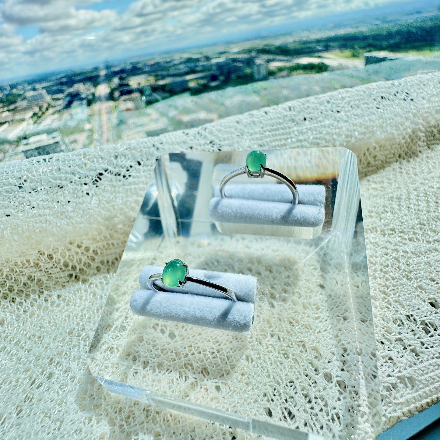 Icy Green Jadeite Cabochon Ring
